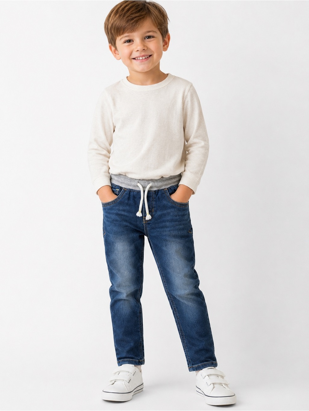 Cat & Jack Boys 4T Skinny Jeans Pull On Drawstring Elastic Waist Blue Denim